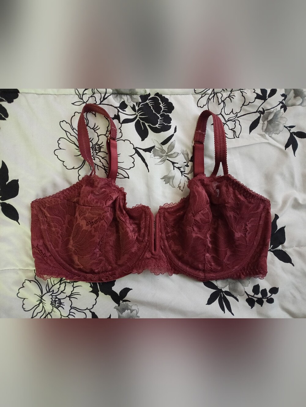Auden Unlined Burgundy Lace Underwire Bra Size 38E(DD)